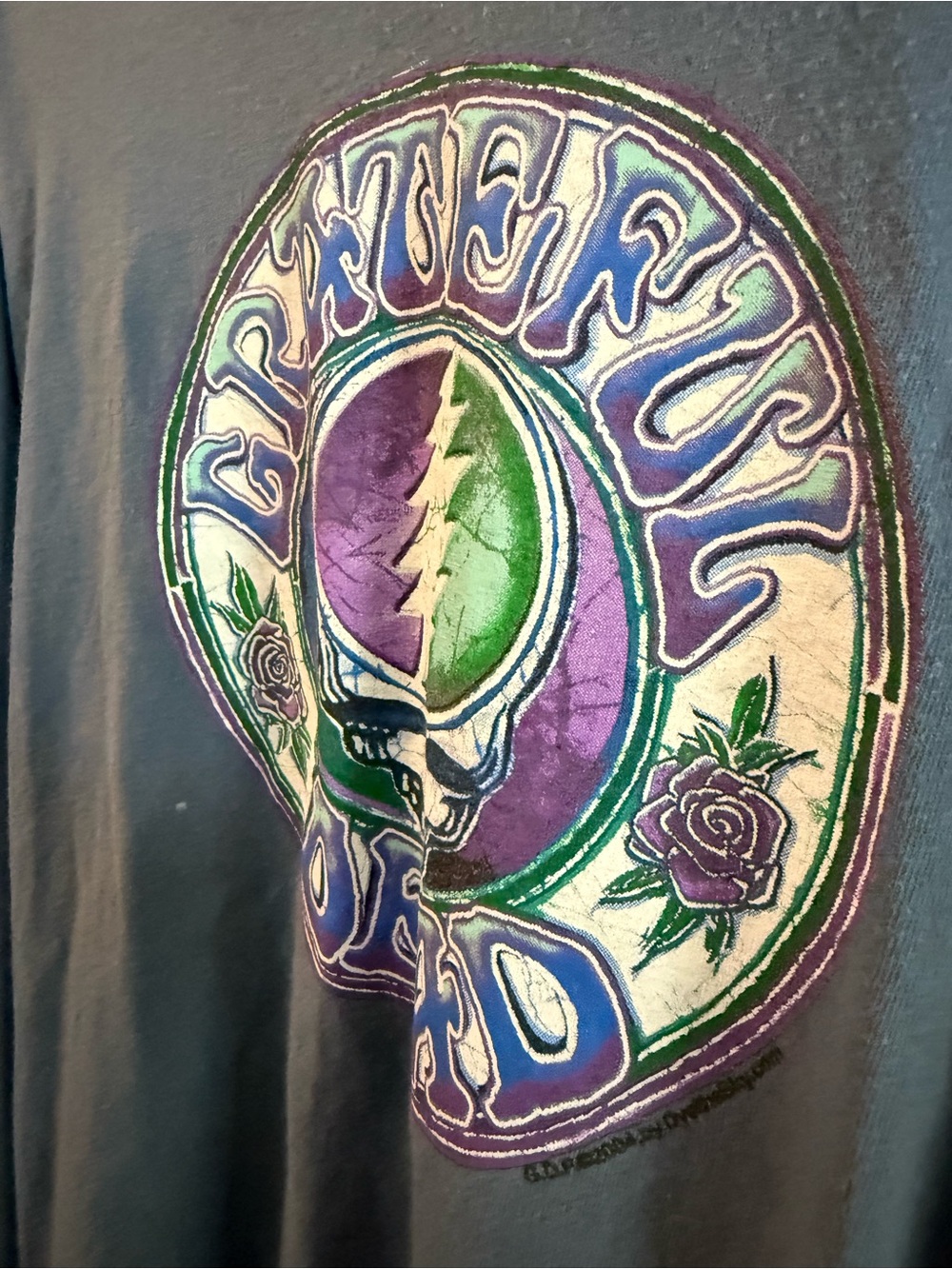 Grateful Dead Men's Long Sleeve - Dusty Blue with Steal Your Face Skull Logo - Picture 3 of 9